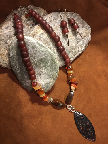 African Trade Beads with Carved Shell Pendent