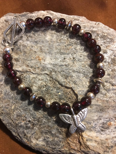 Garnets & Bali Sterling Silver Butterfly Charm