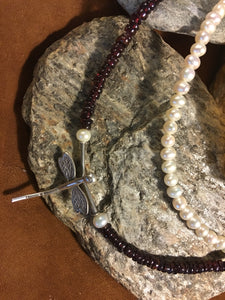 Pearl & Garnet with Bali Sterling Silver Dragonfly Pendent