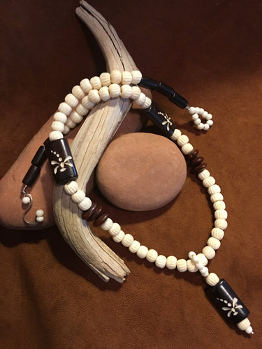 Carved Bone with Dragonfly Beads