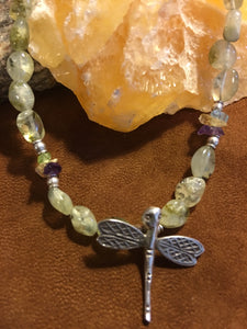 Gemstone & Bali Sterling Dragonfly Pendent